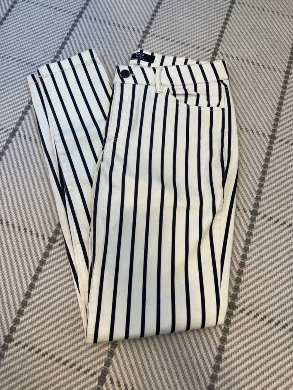 Mango Black-and-White Vertical Stripe Trousers